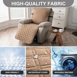 YUEANG 23.6'' Recliner Chair Covers 100% Waterproof Recliner Cover,Non-Slip Recliner Chair Cover Sofa Slipcover,Washable Couch with Elastic Straps Protector for Kids, Dogs, Pets Camel