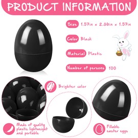 kymqlyw 24 Pcs Easter Eggs Plastic Fillable Easter Eggs Bulk Empty Blank for Easter Basket Stuffers Fillers Easter Theme Party Favor Easter Hunt Stuffers Classroom Prize (Black)