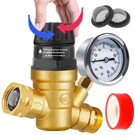 RV Water Pressure Regulator with Adjustable Handle,Upgrade Water Pressure Reducer, RV Water Regulator Valve with 2 Inlet Screened Filters, for RV Camper, Travel Trailer (Style 1-Handle Adjustable)…