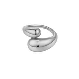 KURTCB Chunky Open Ring 14k Gold Plated Minimalist Adjustable Dome Teardrop Wide Bold Statement Ring for Women(Silver)