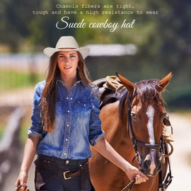 Yuedefly Western Cowboy Hat for Women & Men, Wide Brim Sun Hat for Outdoor Riding, Rodeo, Ranch,Stylish Cowgirl Hat with Adjustable Band(Beige)