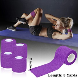 Chewarelly 8 Pack 2 in x 5 Yards Cohesive Wrap Self Adhesive Bandage Wrap Elastic Self Adherent Wrap Self Stick Vet Tape for Athletic, Wrist, Ankle, Knees, Pets (Dark Purple)