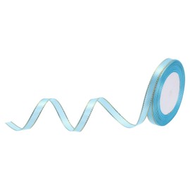 MECCANIXITY 3/8 Inch 25 Yard Wide Satin Ribbon with Gold Edges Border Grosgrain Fabric Ribbon for Gift Wrapping Wedding Bouquet, Sky Blue