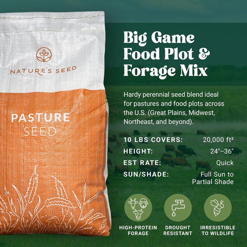 Nature's Seed Big Game Forage Mix, Pasture Grass Seed Blend,