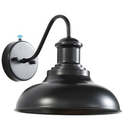 Jodauirt Dusk to Dawn Outdoor Wall Light Fixtures,12" Black Barn Wall Light with Gooseneck, Farmhouse Exterior Waterproof Wall sconces with Dome Shade for House Porch, Garage,Patio, 1Pack