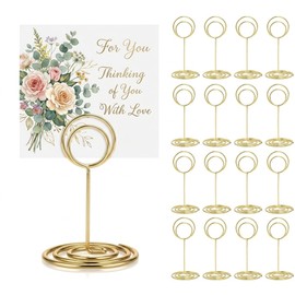 Round Gold Table Number Holders, 16 Pack 3.35 Inch Desktop Photo Memo Clips