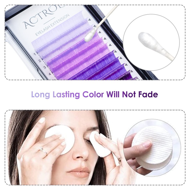 Colored Eyelash Extensions Easy Fan 14mm Ombre Purple D Curl