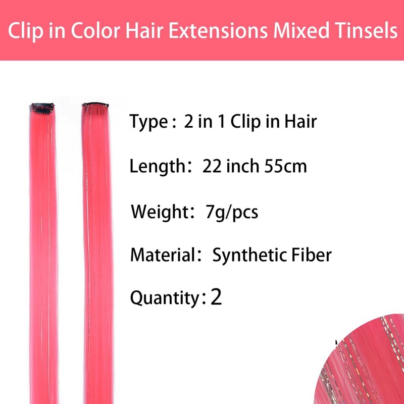 2 x Clip-In Hair Extension Highlights Streaks, Colourful Hair Highlights