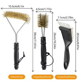 Pack of 3 Brass Grill Brush for Cast Iron Grate, 2-in-1 Grill Brush Brass with Stainless Steel, Grill Brush Brass Bristles Cleaning Brush, Brass Brush Grill for Gas Grill, Charcoal Grill, Cooking