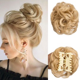 Claw Clip Messy Bun Hair Piece Tousled Updo Hair Buns Extension Elastic Hair Band Hair Pieces Curly Hair Bun Scrunchie For Women (Ash Blonde)