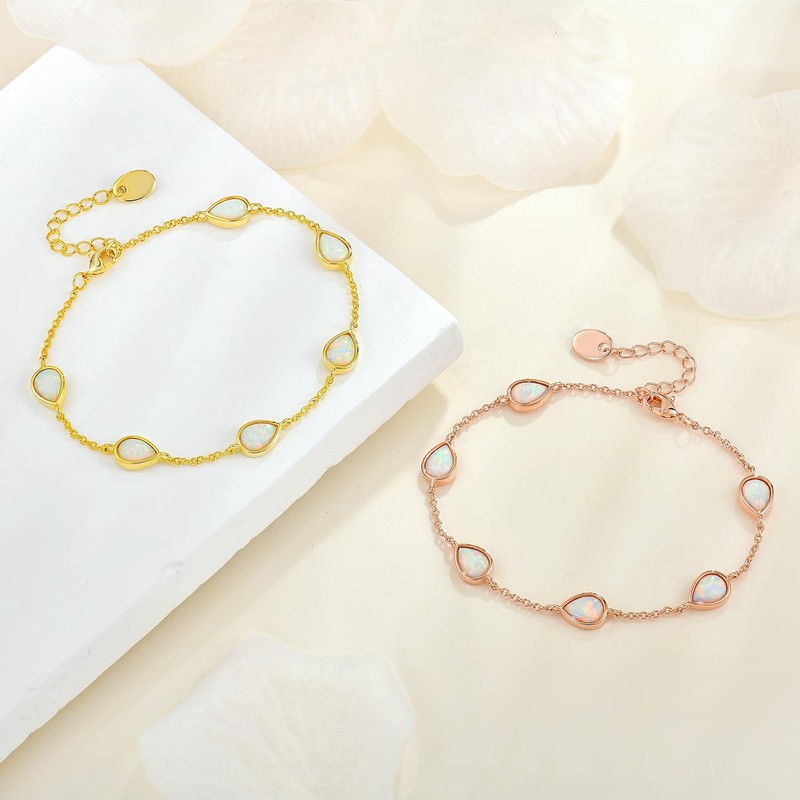 STARCHENIE Opal Bracelet for Women Simple Teardrop Bracelet 14K Gold