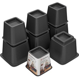 TomGear Bed Risers 8 inch, Heavy Duty Bed Lifts in Heights of 3, 5 or 8 Inches, Stackable Risers for Sofa, Couch, Chair, Desk, Sofa, Table Legs Extenders (Set of 8, Black)
