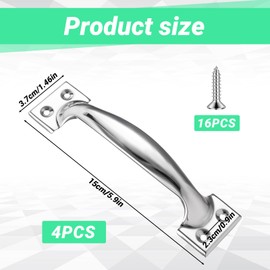 KALIONE Garage Door Handle 5.9" Gate Handle Door, Stainless Steel Handle Gate Screen Shed Fence for Wooden Fences Outdoor(4 Packs Silver)