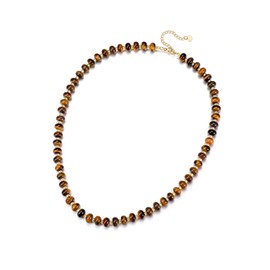 Jovivi Tiger Eye Beaded Necklace for Women,Healing Crystal Gemstone Stone Bead Necklace Women's Boho Summer Beach Jewellery Gifts for Women Ladies Girls