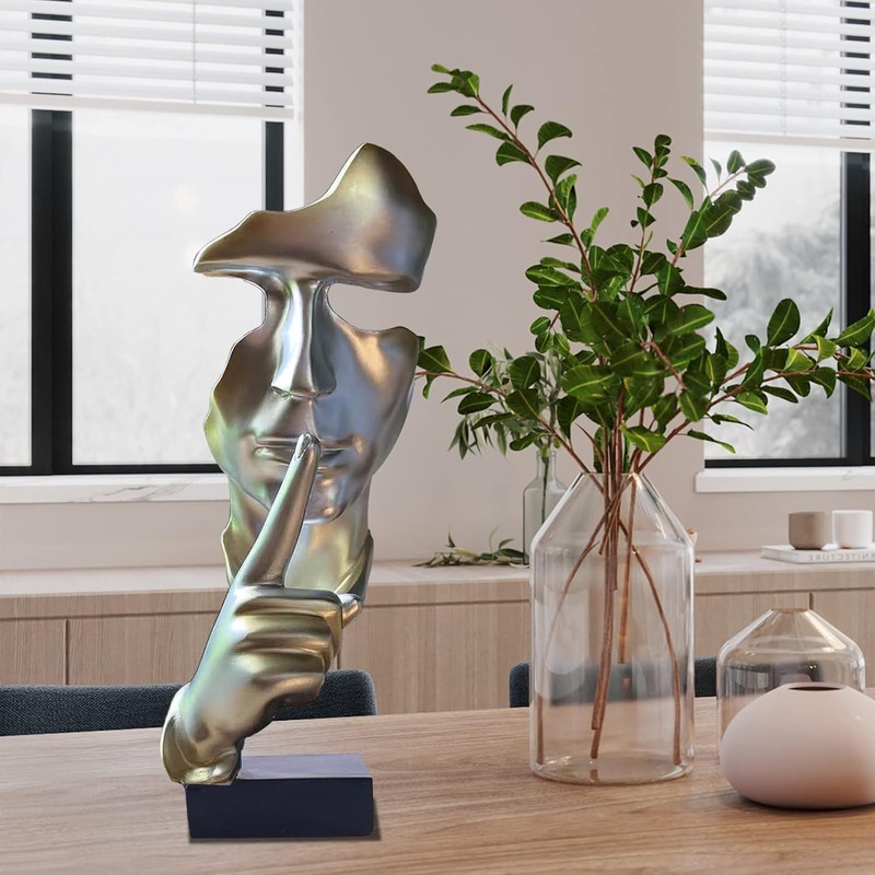 Thinker Statue, Silence is Gold Abstract Art Sculpture, Ponder Statue,