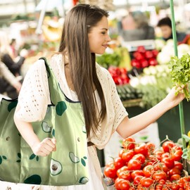 OQOQ 4 Pack Foldable Grocery Bags - Reusable Shopping Bags Tote Bags Folding into Pouch for Shopping Travel Home Organization Outdoor Camping(B)