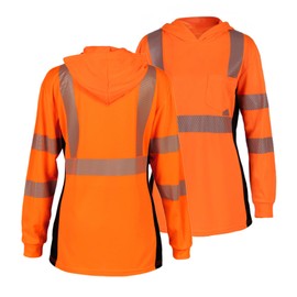 PALAMLY Hi Vis Shirts for Women Class 3 High Visibility Shirts Reflective Long Sleeve Construction Work Safety Shirts with Hood