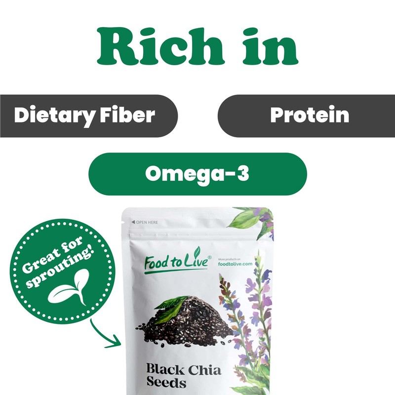 Food to Live Black Chia Seeds, 8 Ounces – Whole,