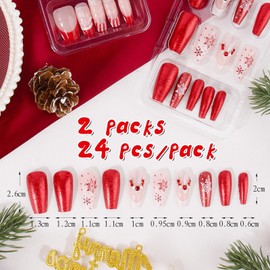 BOFUNX 48 Pieces Christmas Artificial Nails Snowflake False Nails Ballerina Artificial Nails for Sticking Nail Tips Fake Nails DIY Nail Tips