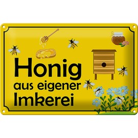 FEMER Tin Sign 30 x 20 cm Honey from Own Beekeeping Metal Decorative Sign Tin Sign