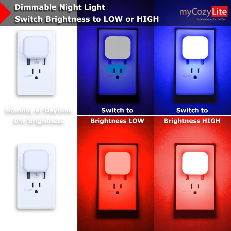 myCozyLite Dual Light Night Light Plug in, Red and Blue