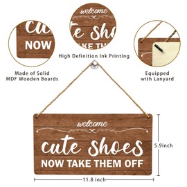 Please Take Your Shoes Off Sign, Wooden Printed No Shoes Sign for House Home, Remove Shoe Decor for Front Door, Hanging Cute Funny Porch Welcome Decoration, Liked by Children, Kids, Hosts