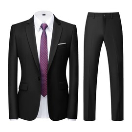 Mens Suits Regular Fit 2 Piece Casual One Button Single Breasted Tuxedo Suit for Men Wedding Casual Business Suit Set Black