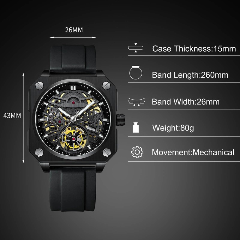rorios Wristwatches for men, mechanical automatic watch, minimalist skeleton watch,