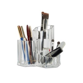Relaxdays Brush Holder 3 Pieces Organizer for Cosmetic Brushes and Make Up Accessories, Small Acrylic Pen Cup, Transparent, 61 x 93 x 96 cm
