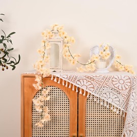 Sunm Boutique 4-Pack 23.6 Ft Artificial Cherry Blossom Garland, Cherry Blossom Hanging Vines, Silk Sakura Vines Garlands for Wedding Party Home Decoration, Champagne