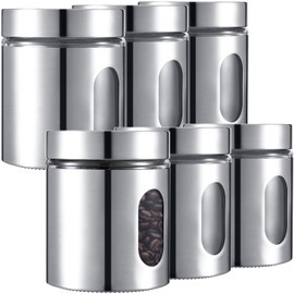 Mimorou 6 Pack Kitchen Canisters Set Airtight Coffee Sugar Tea Candy Storage Jars with Window Glass Stainless Steel Containers with Lids for Flour Cookies Spices Grains Kitchen Decorations(20 oz)
