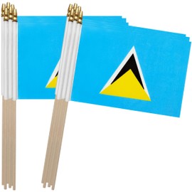 TSMD Saint Lucia Stick Flag Saint Lucian Small Mini Hand Held Flags,5x8 Inch,12 Pack