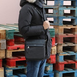 David Jones - Men's Messenger Crossbody Bag - Multipocket Shoulder Bag PU Leather - Multiple Zipper Pockets Compartment Small Handbag Crossover Bag Purse - Business Work City Daily - Black with Flap