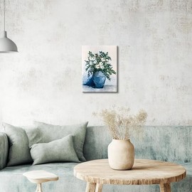 GMLXCX Country Daisy Canvas Wall Decor, Vintage Daisy Still Life Canvas Painting, Blue Floral Art Wall Decor, Suitable for Living Room, Bedroom, Bathroom Decoration, 12x16 Inches, Ready to Hang.