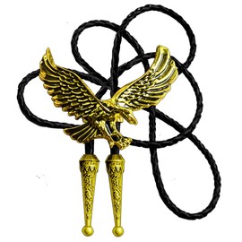 Moranse Bolo Tie with USA America Pride Flying Eagle Army Symbol Style For Genuine And Cowhide Rope (Golden Flying)
