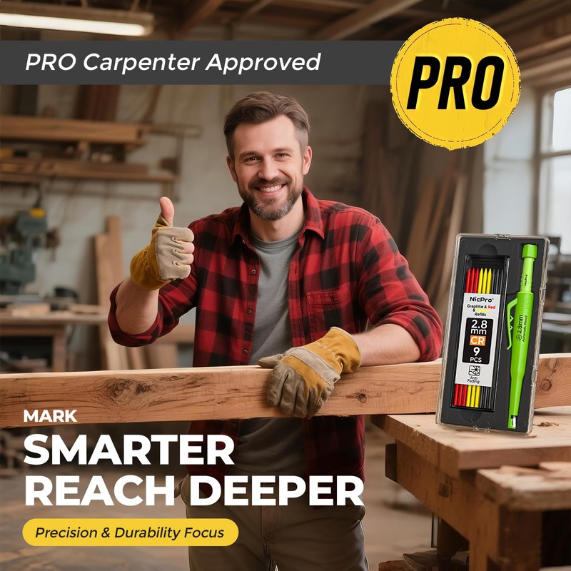 Nicpro CP3000 Carpenter Pencil with Sharpener, 2.8 mm Mechanical Pencils