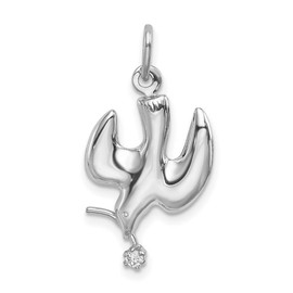 JewelryWeb 925 Sterling Silver Polished Dove With CZ Simulated Diamond Pendant Necklace 22x14mm Wide-Pendant for Women