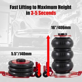 Air Jack, 3 Ton/6600 lbs Triple Bag Air Jack, Portable Air Bag Jack Lift up to 17.7 inch/450 mm, Pneumatic Jack with Adjustable Long Handles, Airbag Jack for Cars Home Garage Repair, Red