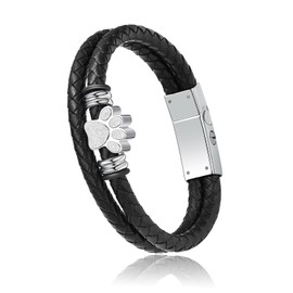 QGJNSGC Pet Paw Cremation Bracelet for Ashes for Men Braided Leather Bracelet Cuff Bangle Memorial Urn Jewellery Funeral Keepsake Gift, Leather