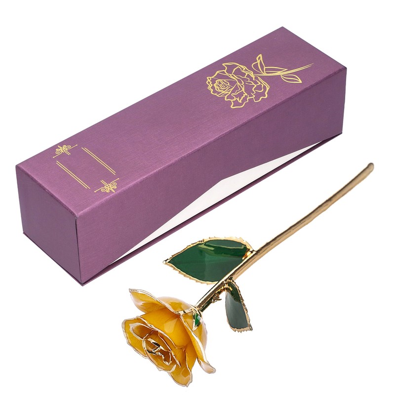 24K Gold Plated Real Rose Yellow Rose with Base Valentine's
