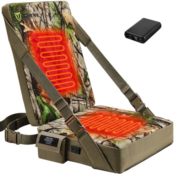 TIDEWE Hunting Seat Cushion Heated with Backrest & Battery Pack, Self-Supporting Water Resistant Hunting Seat for Tree Stand, Warm Portable Seat Pads for Hunting, Camping, Fishing (Next Camo Vista)