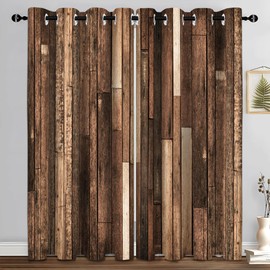 iTapnoom Rustic Wooden Brown Blackout Curtains, Retro Farmhouse Wood Board Door Living Room Bedroom Decor Thermal Curtain Darkening Grommet Window Drapes Treatments, 2 Panels 52x84 Inch