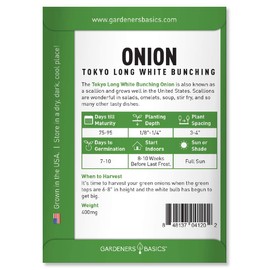 Gardeners Basics, Green Onion Seeds for Planting - Tokyo Long White Bunching is A Great Heirloom, Non-GMO Vegetable Variety- 200 Seeds Great for Outdoor Spring, Winter and Fall Gardening