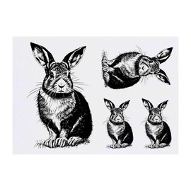 4 x 'Brown Hare Rabbit' Temporary Tattoos - Water Resistant, Skin-Safe, Non-Toxic Transfers, Mixed Sizes (TO00065080)