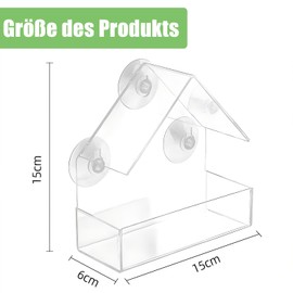 Norhogo Acrylic Bird Cage, Adsorption Bird Feeder, Small Bird Feeding Animal Supplies, Clear Wall Mounted Bird Cage with Roof (3 Suction Cups (15 x 6.5 x 15 cm)