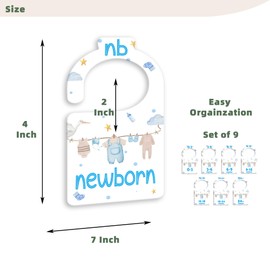 JMOST Boy Baby Closet Dividers for Nursery Closet Organizer, Newborn to 24 Months Size Clothes, Bule Hangers with Size Dividers, Double Sided