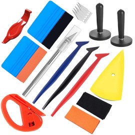 Vitzee® Carbon Sheet Wrapping Film Sticking Squeegee Spatula Tool Kit 4 in 1 Micro Wrap Squeegee Spatula Set + 2 Felt Squeegees (2 Felt Types)+Yellow Curved Spatula Squeegee + Vinyl Cutter + 2