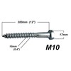 LLB 300mm Screws M10 Coach Screws Wood Hex Head Width