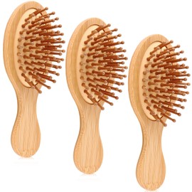 3 Pack Mini Bamboo Hair Brush Wooden Small Travel Hairbrush Pocket Paddle Massage Scalp Detangling Brush for Women Men All Hair Types Portable Bamboo Bristle Styling Set
