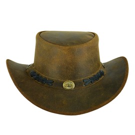 Leatherick Cowboy Hat Genuine Suede Australian Style Western Outback Bushskin Hat, Brown (braided)